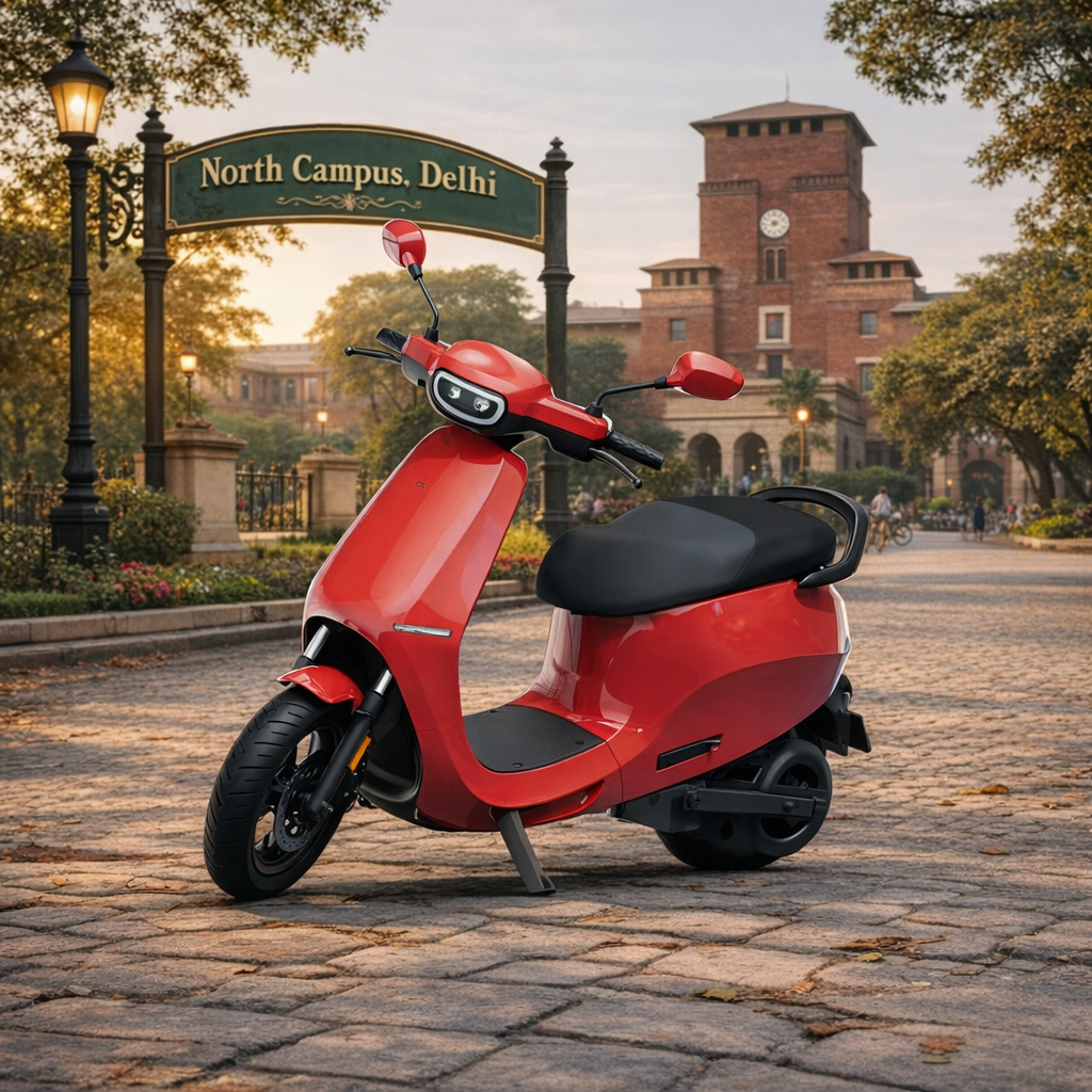 Cheap electric scooter in India Ola S1 X red model parked outdoors