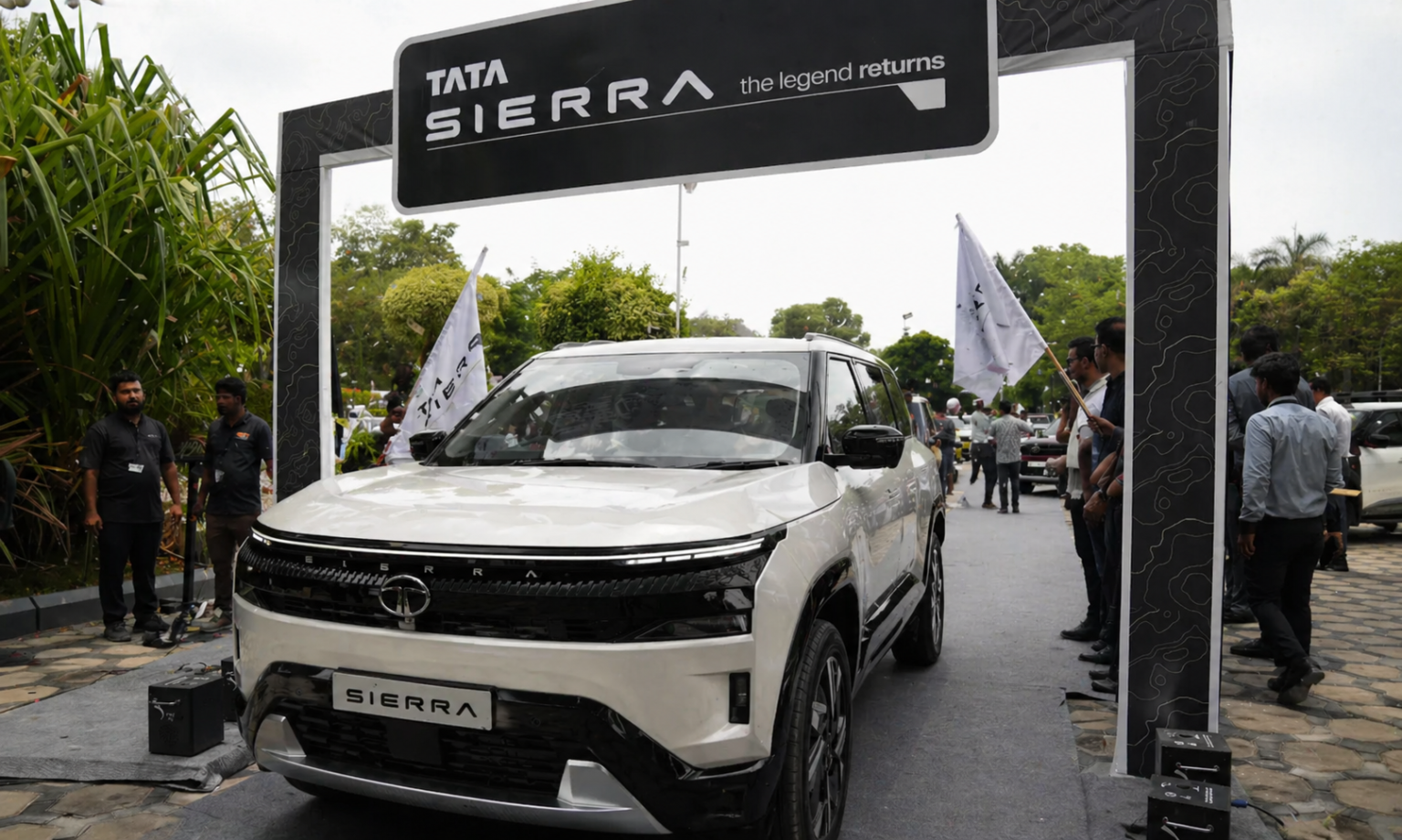 Tata Sierra 2026 parked at dealership showroom front view