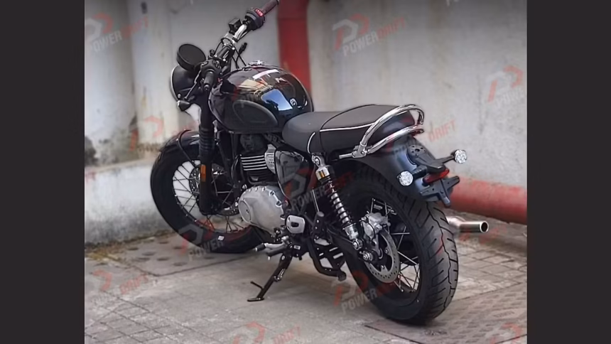 Triumph Bonneville 400 spy photo showing classic retro design with round LED headlamp and wire spoke wheels
