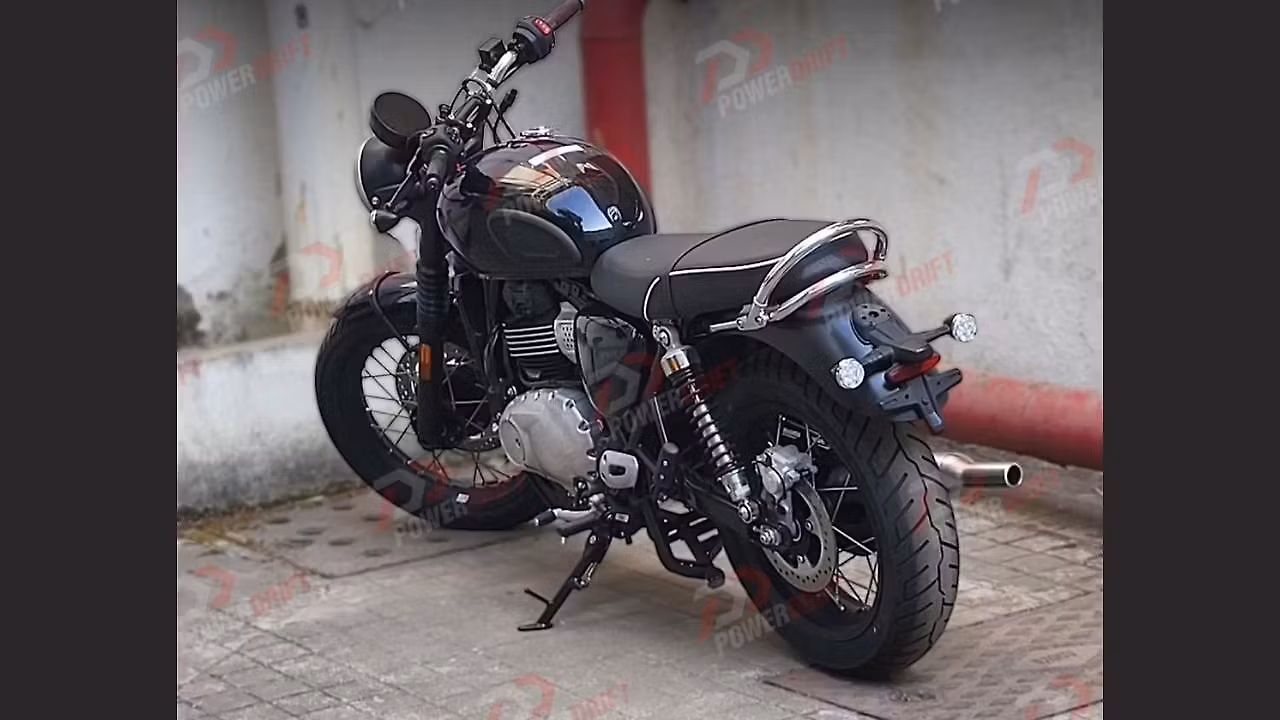 Triumph Bonneville 400 spy photo showing classic retro design with round LED headlamp and wire spoke wheels