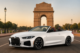 BMW M440i Convertible price in India with India Gate New Delhi in background