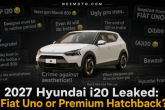 2027 Hyundai i20 next gen leaked image showing front and side profile in white colour with new design language