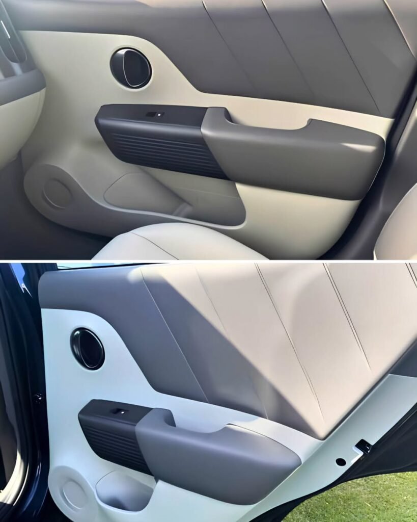 2027 Hyundai i20 front and rear door panels with soft touch materials in beige grey dual tone finish