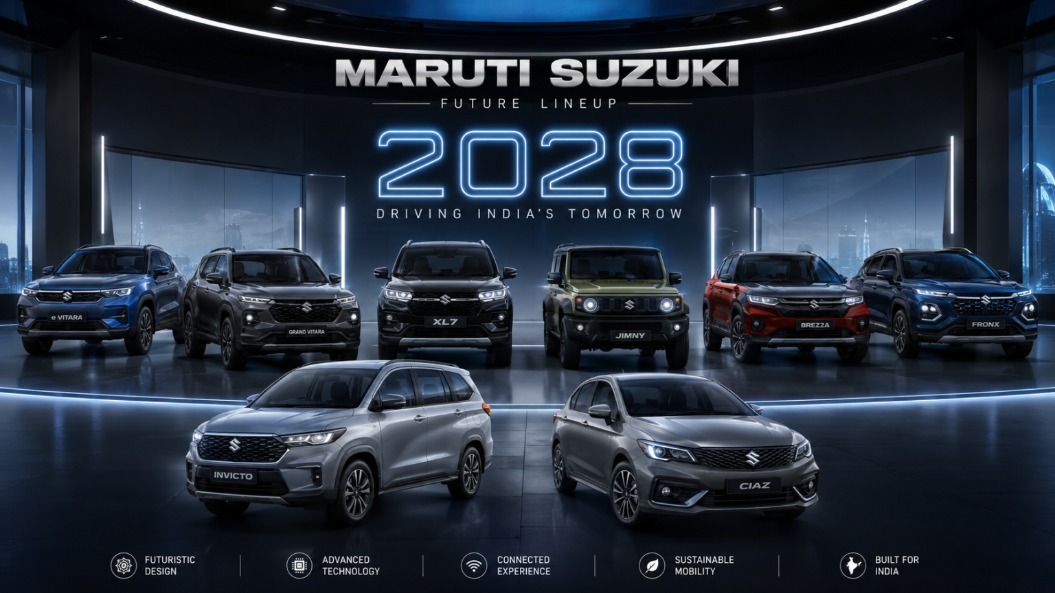 Maruti Suzuki new cars 2026 2027 2028 lineup including 7 SUVs and 9 total models