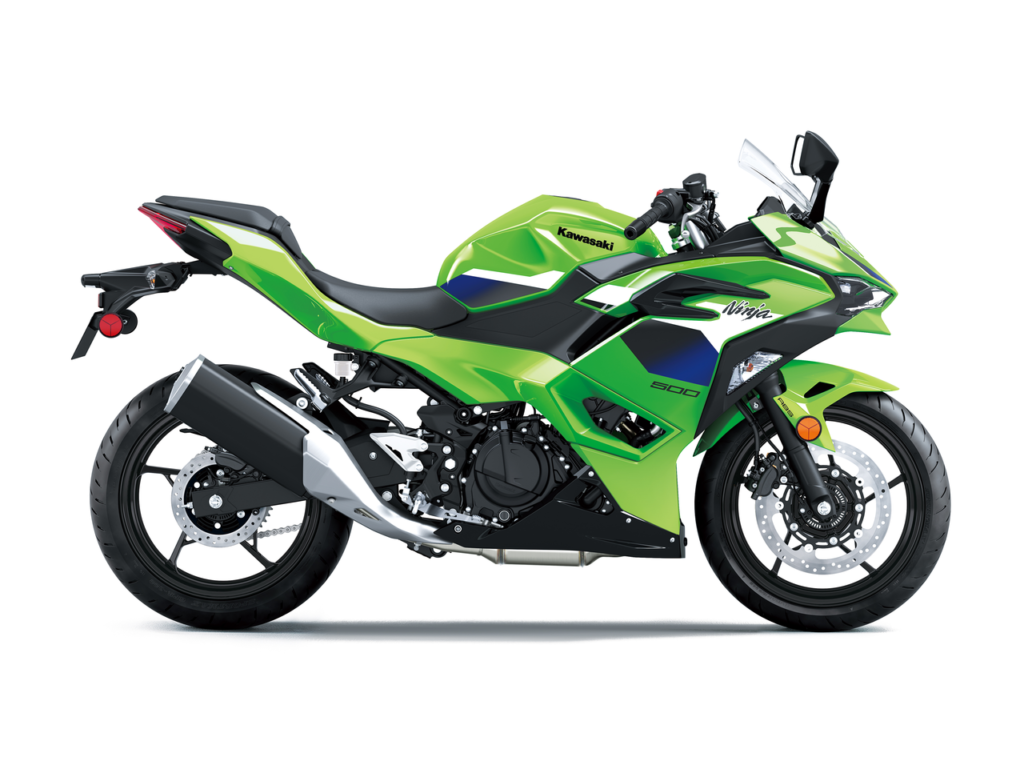 Front three-quarter view of the 2026 Kawasaki Ninja 500 sportbike with aggressive fairing design, sporty riding position, and advanced engineering. The lightweight motorcycle delivers Ninja performance, agile handling, and everyday practicality in a stylish package.